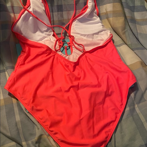 Shein Coral pink Plunge Bikini with ring in front.  Brand New, never worn 2XL. - Picture 2 of 6